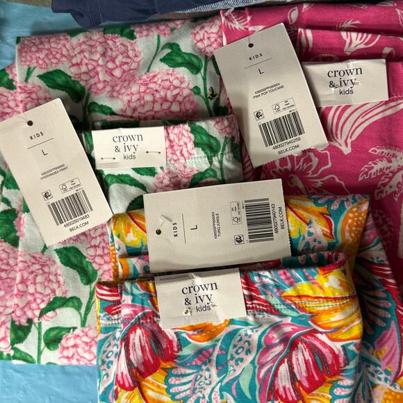 Crown & Ivy Lot of 3 Girls Large Pants Floral Stretch Elastic Waist Pull-On New - Picture 13 of 13